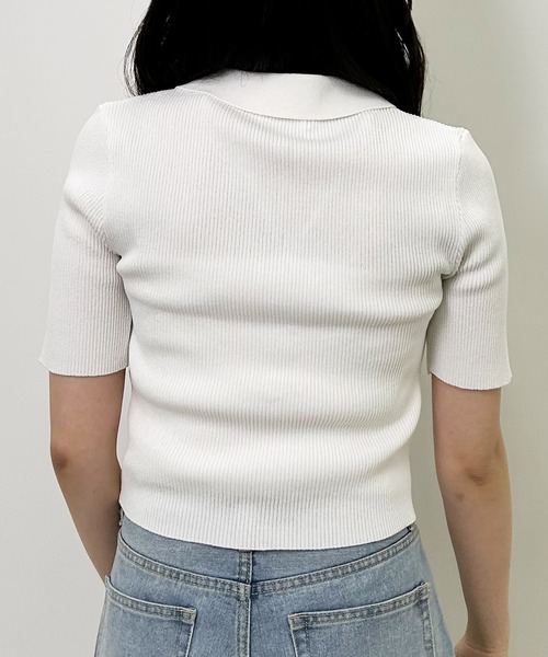 INGNI（イング）の「襟付フロントジップ半袖ニットカーディガン（カーディガン/ボレロ・レディース・オフホワイト/ブラック/グリーン/ブルー/オレンジ・M）」の7枚目の写真