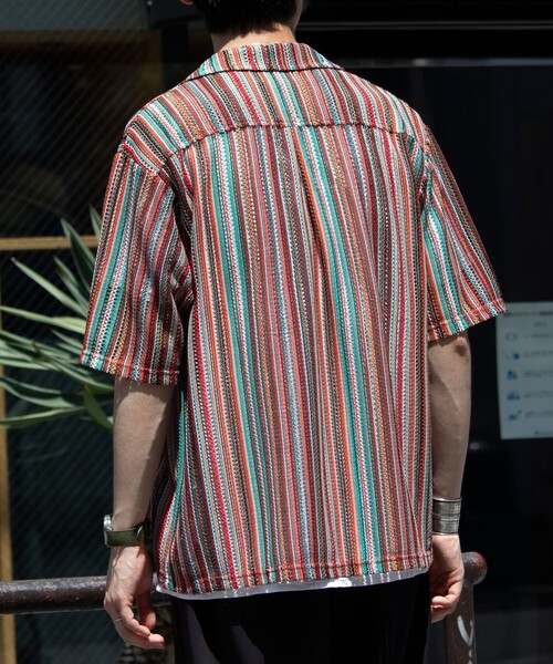 GLOSTER(グロスター)の「【GLOSTER/グロスター】バルファレース オープンカラーシャツ メッシュシャツ 透かし編み(シャツ/ブラウス・メンズ・ブルー系その他2/ピンク系その他/オレンジ系その他/ブルー系その他・S/M/L)」の8枚目の写真