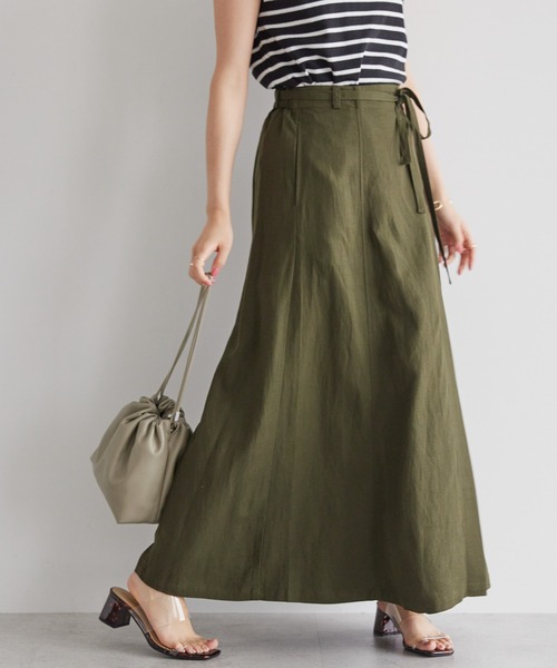 AMERICAN HOLIC(アメリカンホリック)の「リネンブレンドIラインスカート(スカート・レディース・ブラック/カーキ・S/M/L)」の2枚目の写真