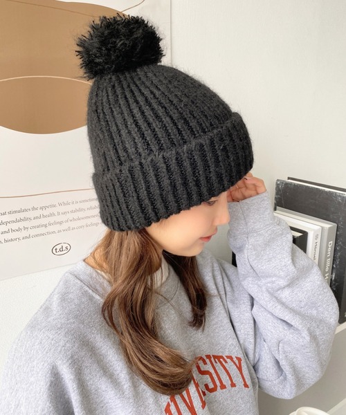 moment+（モーメントプラス）の「ウール混モヘアタッチニット帽