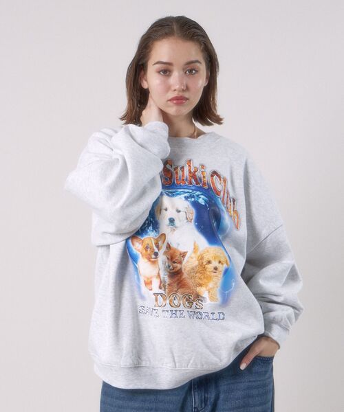トレーナー スウェット O by O/ワンバイワン college style print sweat dog2/カレッジスタイルスウェット ドッグ2 SEQUENZ（シークエンズ）の「【SEQUENZ】 DOGS SHOUT-OUT C/N