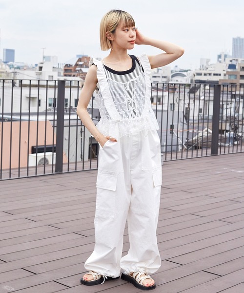 ホワイトカーゴパンツ サスペンダー付き ホワイトカーゴパンツ サスペンダー付き