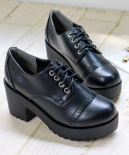 LibertyDoll（リバティードール）の「Liberty doll /8cm厚底 チャンキーヒール レースアップメダリオンシューズ (3059)（ドレスシューズ・レディース・ブラック/ブラック系その他/ダークブラウン・SS/S/M/L/LL）」の6枚目の写真