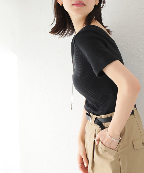 journal standard L'essage（ジャーナルスタンダードレサージュ）の「《追加2》ランダムリブ半袖Tシャツ（Tシャツ/カットソー・レディース・ホワイト/ブラック/ダークブルー/ブラック系その他・FREE）」の10枚目の写真