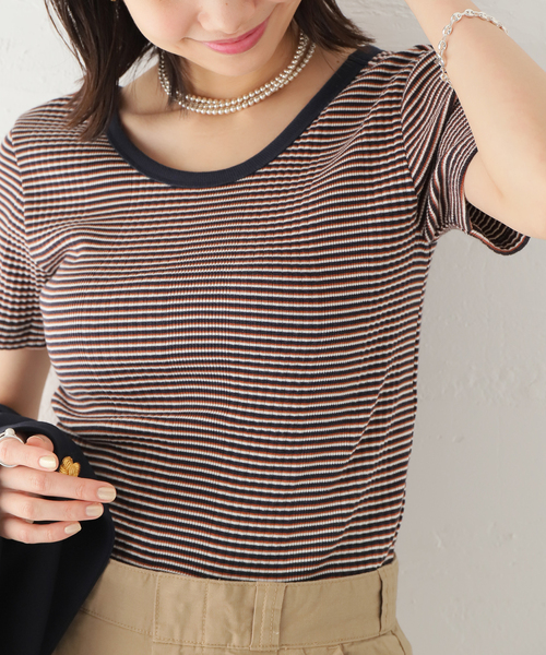 journal standard L'essage（ジャーナルスタンダードレサージュ）の「《追加2》ランダムリブ半袖Tシャツ（Tシャツ/カットソー・レディース・ホワイト/ブラック/ダークブルー/ブラック系その他・FREE）」の7枚目の写真