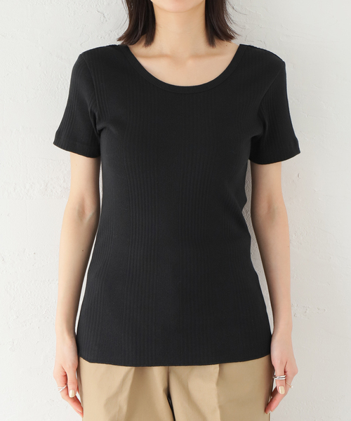 journal standard L'essage（ジャーナルスタンダードレサージュ）の「《追加2》ランダムリブ半袖Tシャツ（Tシャツ/カットソー・レディース・ホワイト/ブラック/ダークブルー/ブラック系その他・FREE）」の6枚目の写真