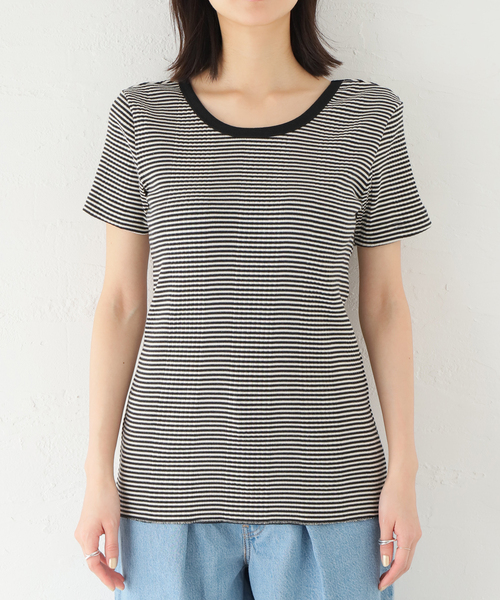 journal standard L'essage（ジャーナルスタンダードレサージュ）の「《追加2》ランダムリブ半袖Tシャツ（Tシャツ/カットソー・レディース・ホワイト/ブラック/ダークブルー/ブラック系その他・FREE）」の9枚目の写真