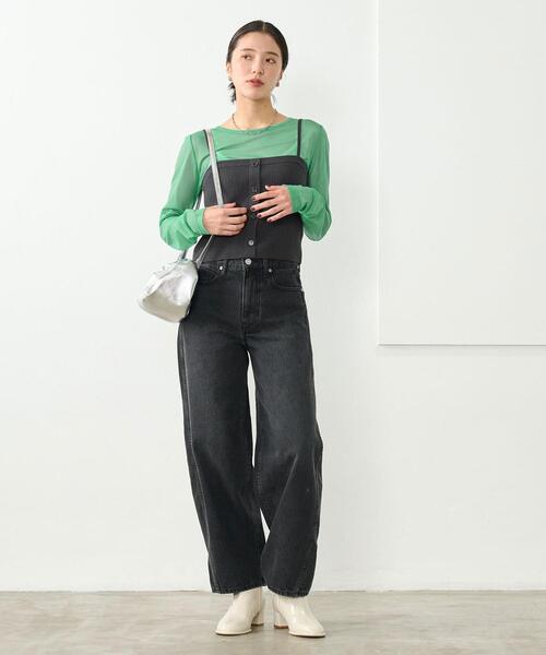 green label relaxing（グリーンレーベルリラクシング）の「［size SHORTあり］シアー クルーネック シャーリング ロンT カットソー（Tシャツ/カットソー・レディース・ケリー/ブラック/オフホワイト・FREE/SHORT）」の4枚目の写真