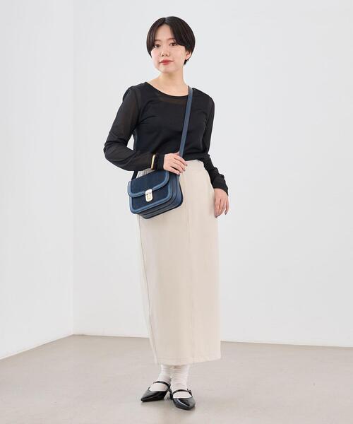 green label relaxing（グリーンレーベルリラクシング）の「［size SHORTあり］シアー クルーネック シャーリング ロンT カットソー（Tシャツ/カットソー・レディース・ケリー/ブラック/オフホワイト・FREE/SHORT）」の6枚目の写真
