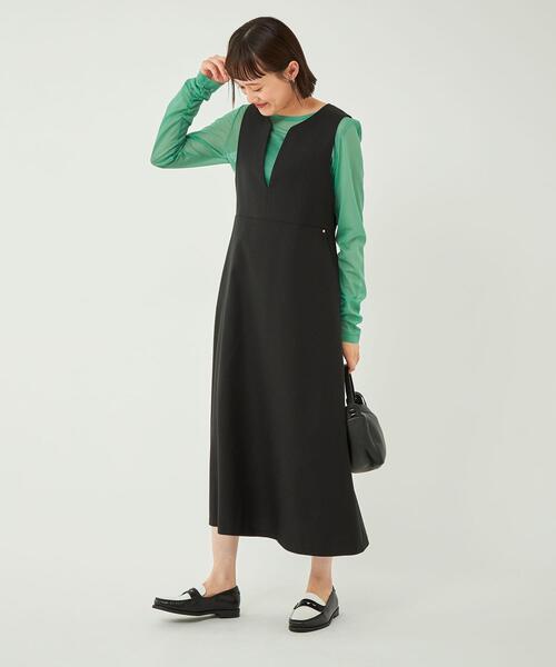 green label relaxing（グリーンレーベルリラクシング）の「［size SHORTあり］シアー クルーネック シャーリング ロンT カットソー（Tシャツ/カットソー・レディース・ケリー/ブラック/オフホワイト・FREE/SHORT）」の18枚目の写真