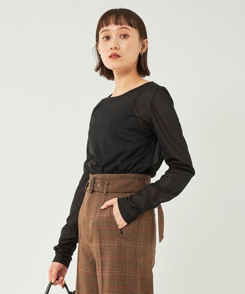 green label relaxing（グリーンレーベルリラクシング）の「［size SHORTあり］シアー クルーネック シャーリング ロンT カットソー（Tシャツ/カットソー・レディース・ケリー/ブラック/オフホワイト・FREE/SHORT）」の21枚目の写真