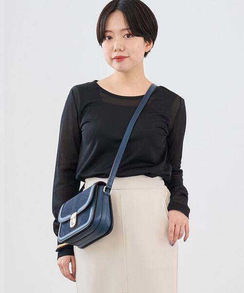 green label relaxing（グリーンレーベルリラクシング）の「［size SHORTあり］シアー クルーネック シャーリング ロンT カットソー（Tシャツ/カットソー・レディース・ケリー/ブラック/オフホワイト・FREE/SHORT）」の2枚目の写真