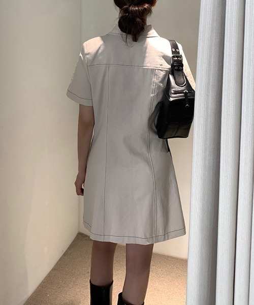 gossip!ロサンゼルス(ゴシップロサンゼルス)の「YUGA ポロカラー ジッパー ワンピース(ワンピース・レディース・ブラック/オフホワイト・FREE)」の12枚目の写真