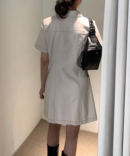 gossip!ロサンゼルス(ゴシップロサンゼルス)の「YUGA ポロカラー ジッパー ワンピース(ワンピース・レディース・ブラック/オフホワイト・FREE)」の13枚目の写真