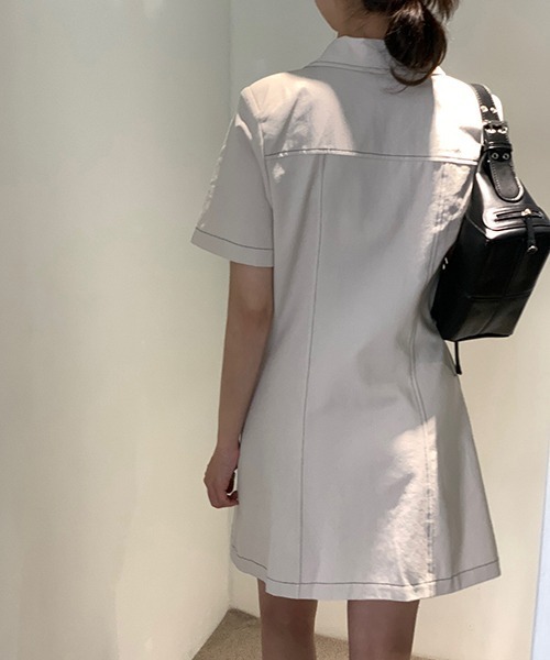 gossip!ロサンゼルス(ゴシップロサンゼルス)の「YUGA ポロカラー ジッパー ワンピース(ワンピース・レディース・ブラック/オフホワイト・FREE)」の14枚目の写真