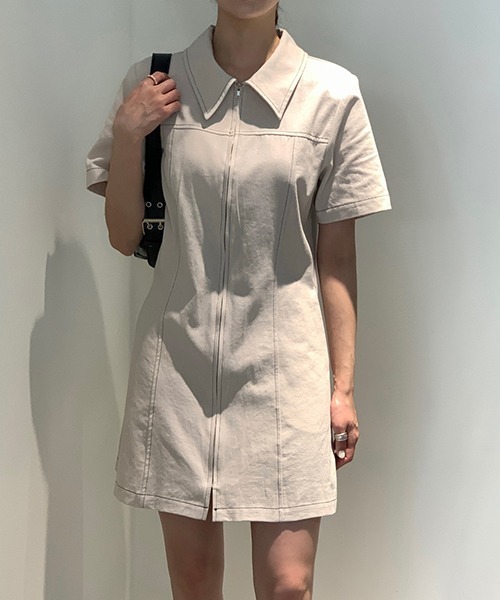 gossip!ロサンゼルス(ゴシップロサンゼルス)の「YUGA ポロカラー ジッパー ワンピース(ワンピース・レディース・ブラック/オフホワイト・FREE)」の15枚目の写真