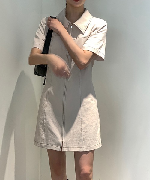 gossip!ロサンゼルス(ゴシップロサンゼルス)の「YUGA ポロカラー ジッパー ワンピース(ワンピース・レディース・ブラック/オフホワイト・FREE)」の7枚目の写真