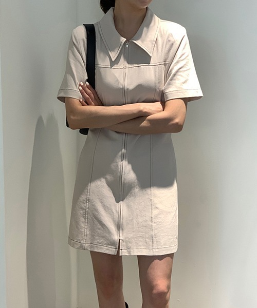 gossip!ロサンゼルス(ゴシップロサンゼルス)の「YUGA ポロカラー ジッパー ワンピース(ワンピース・レディース・ブラック/オフホワイト・FREE)」の16枚目の写真