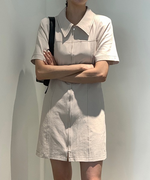 gossip!ロサンゼルス(ゴシップロサンゼルス)の「YUGA ポロカラー ジッパー ワンピース(ワンピース・レディース・ブラック/オフホワイト・FREE)」の17枚目の写真