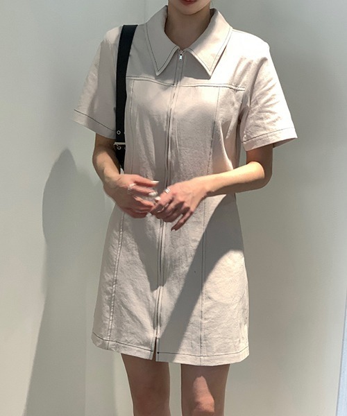 gossip!ロサンゼルス(ゴシップロサンゼルス)の「YUGA ポロカラー ジッパー ワンピース(ワンピース・レディース・ブラック/オフホワイト・FREE)」の18枚目の写真