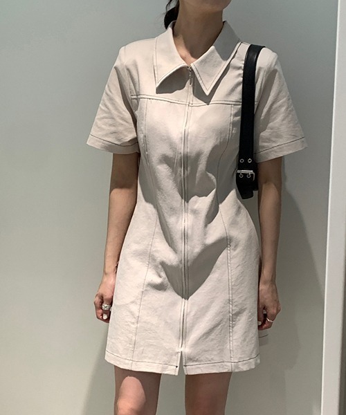 gossip!ロサンゼルス(ゴシップロサンゼルス)の「YUGA ポロカラー ジッパー ワンピース(ワンピース・レディース・ブラック/オフホワイト・FREE)」の19枚目の写真