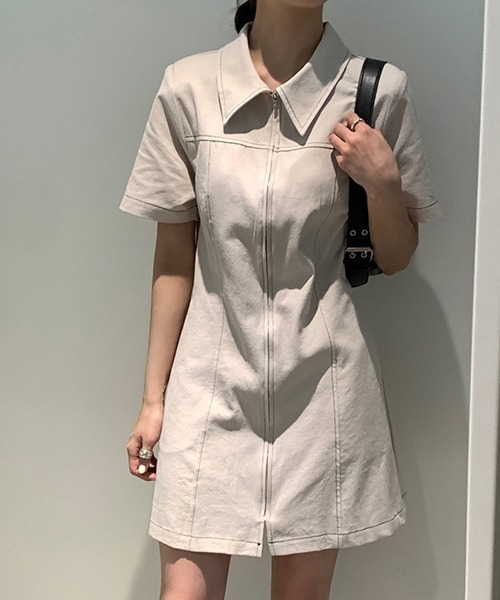 gossip!ロサンゼルス(ゴシップロサンゼルス)の「YUGA ポロカラー ジッパー ワンピース(ワンピース・レディース・ブラック/オフホワイト・FREE)」の8枚目の写真