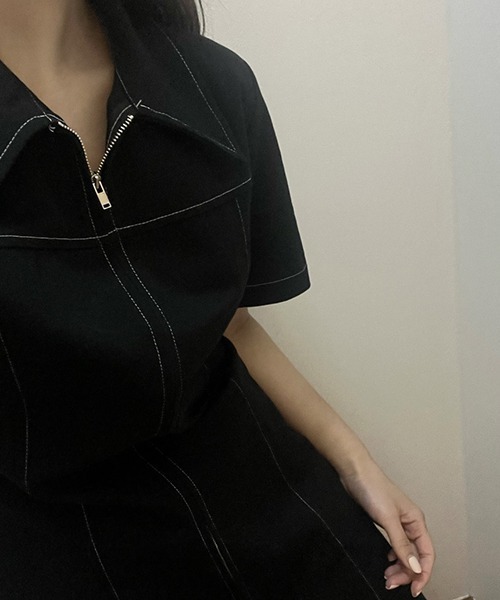 gossip!ロサンゼルス(ゴシップロサンゼルス)の「YUGA ポロカラー ジッパー ワンピース(ワンピース・レディース・ブラック/オフホワイト・FREE)」の20枚目の写真