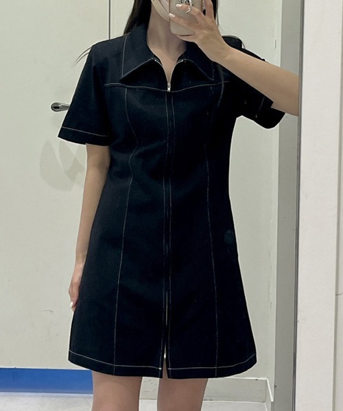 gossip!ロサンゼルス(ゴシップロサンゼルス)の「YUGA ポロカラー ジッパー ワンピース(ワンピース・レディース・ブラック/オフホワイト・FREE)」の22枚目の写真