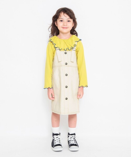 BRANSHES(ブランシェス)の「デニムジャンパースカート(ジャンパースカート・キッズ・キナリ/ネイビー・90/130/150/110/100/140/120)」の4枚目の写真