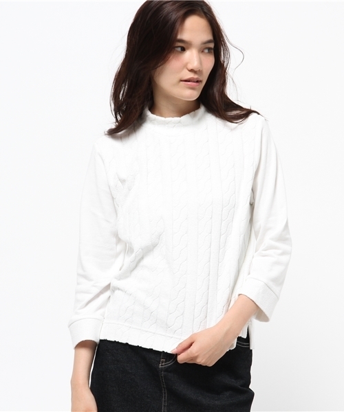 OUTLET（アウトレット）の「【CIAOPANIC TYPY】パイルジャガードボトルネックプルオーバー（Tシャツ/カットソー・レディース・ホワイト/ネイビー・FREE）」の2枚目の写真