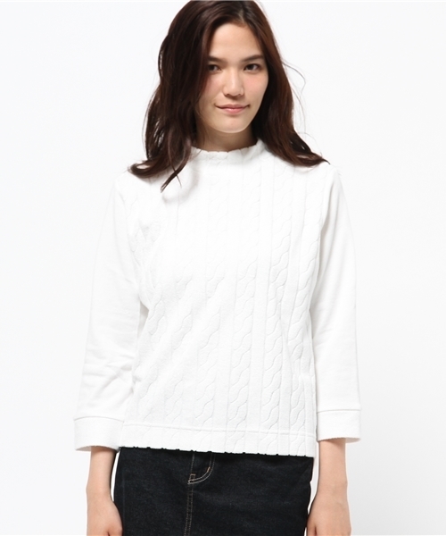 OUTLET（アウトレット）の「【CIAOPANIC TYPY】パイルジャガードボトルネックプルオーバー（Tシャツ/カットソー・レディース・ホワイト/ネイビー・FREE）」の3枚目の写真