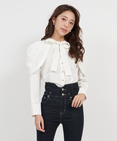 ROYAL PARTY（ロイヤルパーティー）の「リボンタイケープシャツブラウス（シャツ/ブラウス・レディース・オフホワイト/ブラック/チェック・FREE）」の20枚目の写真