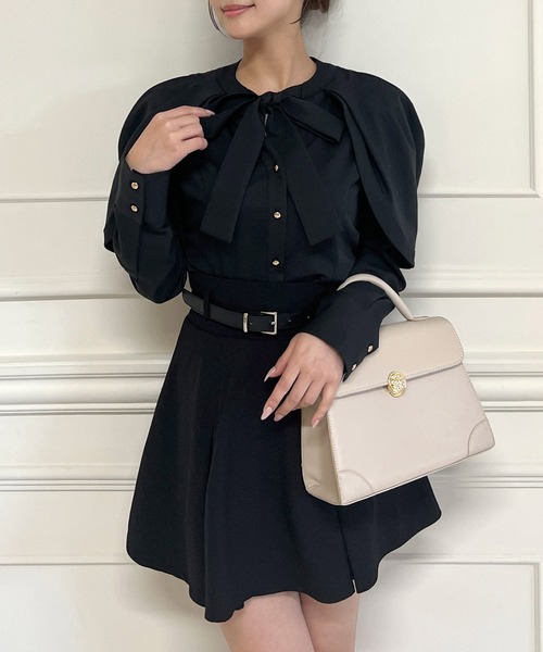 ROYAL PARTY（ロイヤルパーティー）の「リボンタイケープシャツブラウス（シャツ/ブラウス・レディース・オフホワイト/ブラック/チェック・FREE）」の8枚目の写真