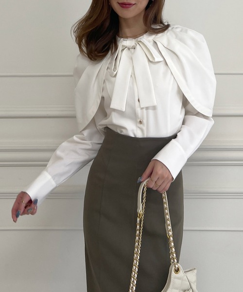 ROYAL PARTY（ロイヤルパーティー）の「リボンタイケープシャツブラウス（シャツ/ブラウス・レディース・オフホワイト/ブラック/チェック・FREE）」の9枚目の写真