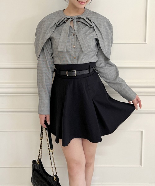 ROYAL PARTY（ロイヤルパーティー）の「リボンタイケープシャツブラウス（シャツ/ブラウス・レディース・オフホワイト/ブラック/チェック・FREE）」の5枚目の写真