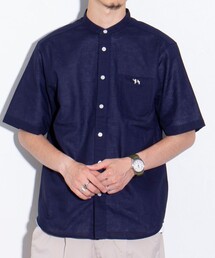 GLOSTER | 【GLOSTER/グロスター】フレンチブルドッグ刺繍 コットンリネンバンドカラー半袖シャツ(シャツ/ブラウス)