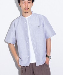 GLOSTER | 【GLOSTER/グロスター】フレンチブルドッグ刺繍 コットンリネンバンドカラー半袖シャツ(シャツ/ブラウス)