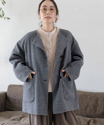 studio CLIP | ノーカラーコクーンWフェイスミドルコート(その他アウター)