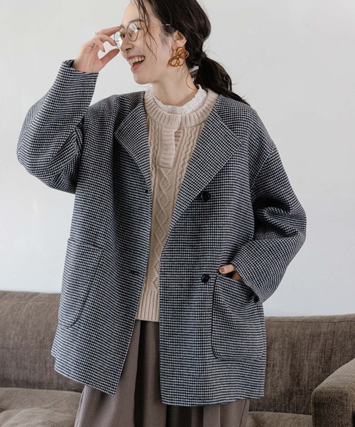 studio CLIP（スタディオクリップ）の「ノーカラーコクーンWフェイスミドルコート（その他アウター・レディース・ベージュ/グレー/その他1/ネイビー・FREE）」の7枚目の写真