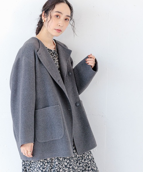 studio CLIP（スタディオクリップ）の「ノーカラーコクーンWフェイスミドルコート（その他アウター・レディース・ベージュ/グレー/その他1/ネイビー・FREE）」の8枚目の写真