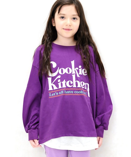 ZI-ON（ジーオン）の「USコットン裾フェイクガールズBIGロンT（Tシャツ/カットソー・キッズ・オフホワイト/パープル/ブラック/ネイビー/チャコールグレー/ベージュ/杢グレー/ダークグリーン・120cm/140cm/150cm/160cm/130cm/110cm）」の8枚目の写真