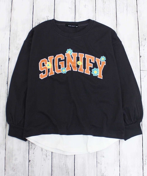 ZI-ON（ジーオン）の「USコットン裾フェイクガールズBIGロンT（Tシャツ/カットソー・キッズ・オフホワイト/パープル/ブラック/ネイビー/チャコールグレー/ベージュ/杢グレー/ダークグリーン・120cm/140cm/150cm/160cm/130cm/110cm）」の4枚目の写真