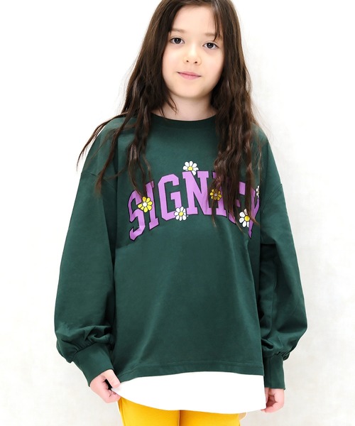 ZI-ON（ジーオン）の「USコットン裾フェイクガールズBIGロンT（Tシャツ/カットソー・キッズ・オフホワイト/パープル/ブラック/ネイビー/チャコールグレー/ベージュ/杢グレー/ダークグリーン・120cm/140cm/150cm/160cm/130cm/110cm）」の6枚目の写真