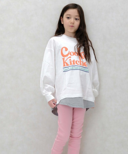 ZI-ON（ジーオン）の「USコットン裾フェイクガールズBIGロンT（Tシャツ/カットソー・キッズ・オフホワイト/パープル/ブラック/ネイビー/チャコールグレー/ベージュ/杢グレー/ダークグリーン・120cm/140cm/150cm/160cm/130cm/110cm）」の11枚目の写真