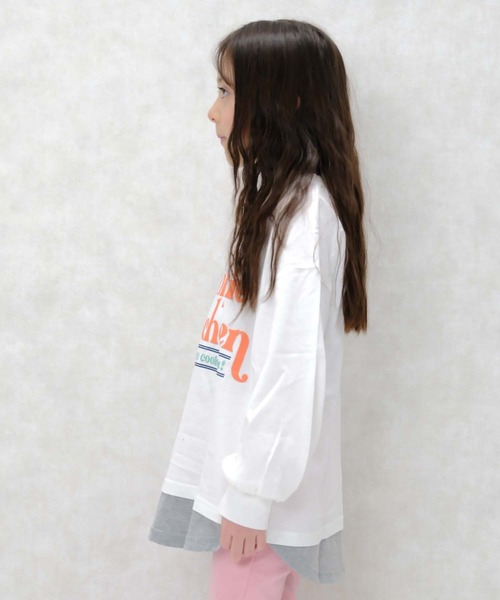 ZI-ON（ジーオン）の「USコットン裾フェイクガールズBIGロンT（Tシャツ/カットソー・キッズ・オフホワイト/パープル/ブラック/ネイビー/チャコールグレー/ベージュ/杢グレー/ダークグリーン・120cm/140cm/150cm/160cm/130cm/110cm）」の12枚目の写真