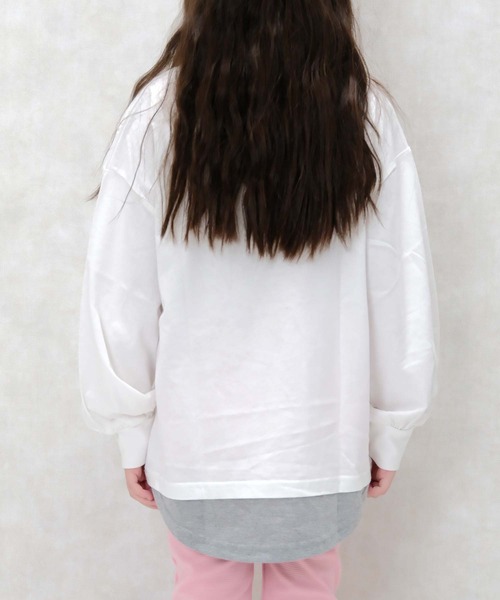 ZI-ON（ジーオン）の「USコットン裾フェイクガールズBIGロンT（Tシャツ/カットソー・キッズ・オフホワイト/パープル/ブラック/ネイビー/チャコールグレー/ベージュ/杢グレー/ダークグリーン・120cm/140cm/150cm/160cm/130cm/110cm）」の13枚目の写真