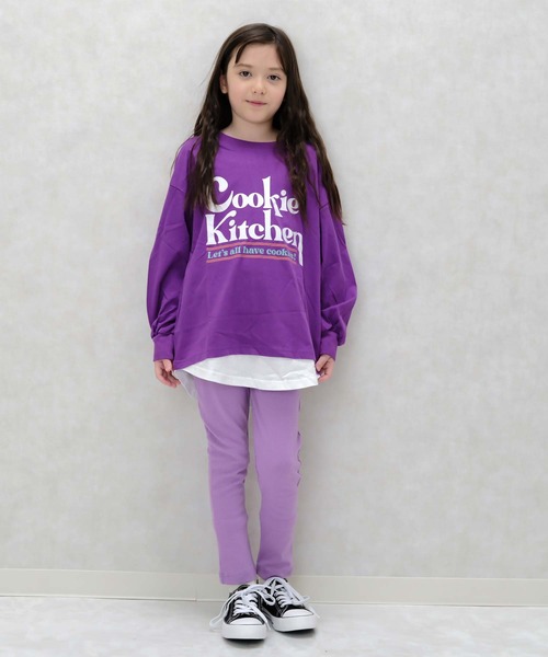 ZI-ON（ジーオン）の「USコットン裾フェイクガールズBIGロンT（Tシャツ/カットソー・キッズ・オフホワイト/パープル/ブラック/ネイビー/チャコールグレー/ベージュ/杢グレー/ダークグリーン・120cm/140cm/150cm/160cm/130cm/110cm）」の14枚目の写真