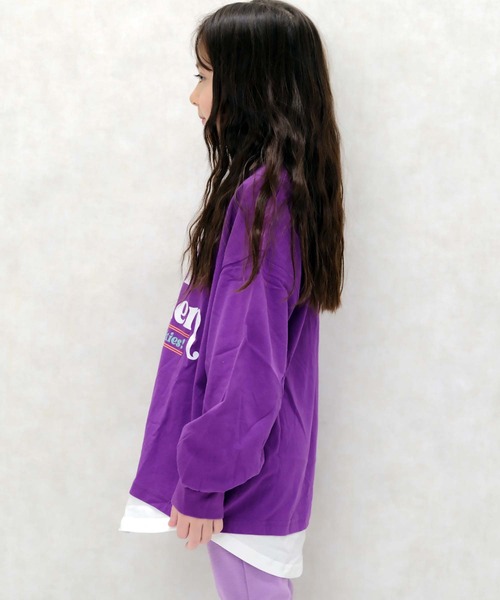 ZI-ON（ジーオン）の「USコットン裾フェイクガールズBIGロンT（Tシャツ/カットソー・キッズ・オフホワイト/パープル/ブラック/ネイビー/チャコールグレー/ベージュ/杢グレー/ダークグリーン・120cm/140cm/150cm/160cm/130cm/110cm）」の15枚目の写真