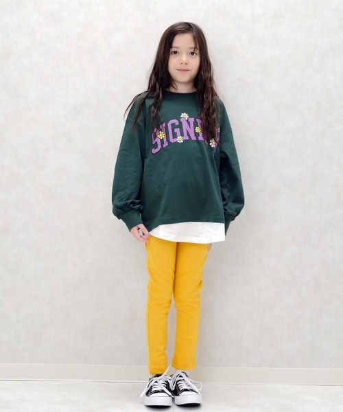 ZI-ON（ジーオン）の「USコットン裾フェイクガールズBIGロンT（Tシャツ/カットソー・キッズ・オフホワイト/パープル/ブラック/ネイビー/チャコールグレー/ベージュ/杢グレー/ダークグリーン・120cm/140cm/150cm/160cm/130cm/110cm）」の17枚目の写真