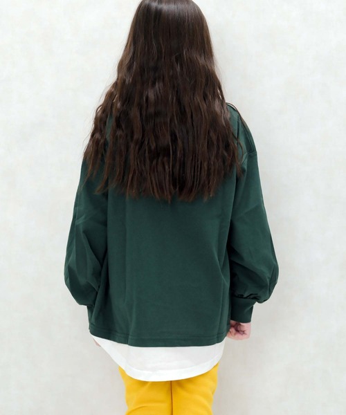 ZI-ON（ジーオン）の「USコットン裾フェイクガールズBIGロンT（Tシャツ/カットソー・キッズ・オフホワイト/パープル/ブラック/ネイビー/チャコールグレー/ベージュ/杢グレー/ダークグリーン・120cm/140cm/150cm/160cm/130cm/110cm）」の20枚目の写真